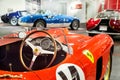 Maranello, Italy Ã¢â¬â July 26, 2017: Dashboard and steering wheel of red vintage classic sport, race car. Ferrari museum.